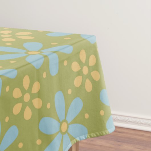 Retro Abstract blauw en Geel Bloemen Patroon Tafelkleed (Voorbeeld)