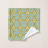 Retro Abstract Blauw en Gele Bloemen op Groen Bad Handdoek (Wasdoekje)