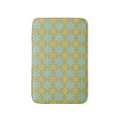 Retro Abstract Blauw en Gele Bloemen op Groen Badmat (Voorkant Verticaal)