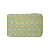 Retro Abstract Blauw en Gele Bloemen op Groen Badmat (Voorkant)