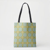 Retro Abstract Blauw en Gele Bloemen op Groen Draagtas (Voorkant)