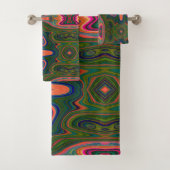 Retro Abstract blauw, groen en Oranje patroon Bad Handdoek (Insitu)