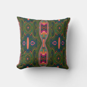 Retro Abstract blauw, groen en Oranje patroon Kussen