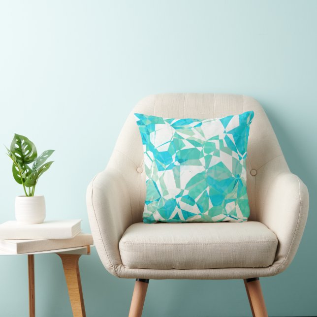 Retro Abstract Blauwgroen Turquoise Blue Polygon P Kussen (Stoel)