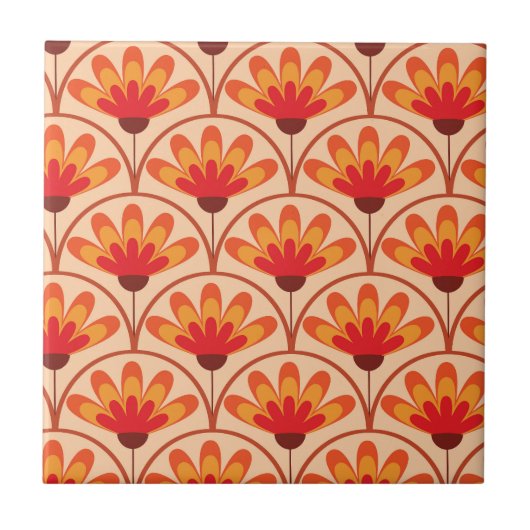 Retro  Abstract Bloemen op Scallop Shapes Tegeltje (Voorkant)