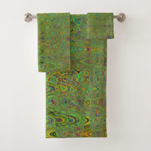 Retro Abstract Chartreuse Groene Kronkelende Lijne Bad Handdoek