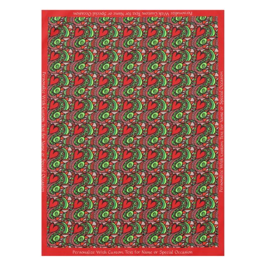 Retro Abstract Doodle Red Hearts Romantic Pattern Tafelkleed (Voorkant)