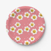 Retro Abstract Funky 60s Emoji Daisy Pattern Papieren Bordje (Voorkant)
