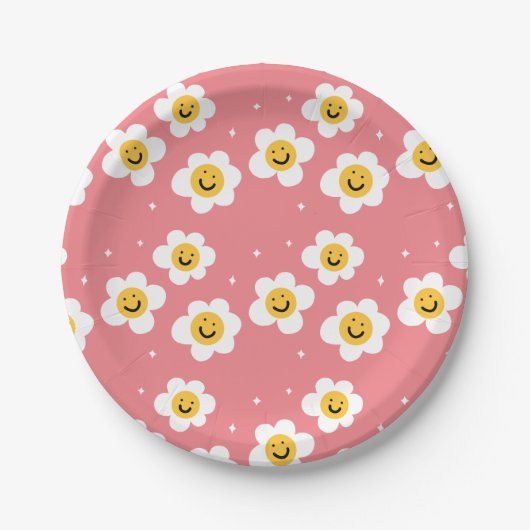 Retro Abstract Funny 90s Emoji Daisy Pattern Papieren Bordje (Voorkant)