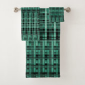 Retro abstract gecheckt vlakpatroon groen zwart bad handdoek (Insitu)