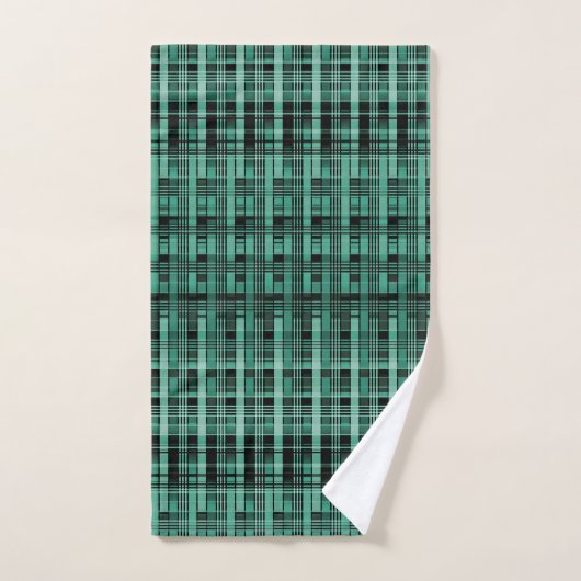 Retro abstract gecheckt vlakpatroon groen zwart bad handdoek (Handdoek)