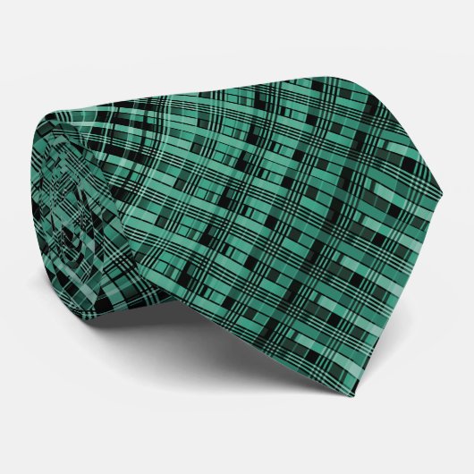 Retro abstract gecheckt vlakpatroon groen zwart stropdas (Opgerold)