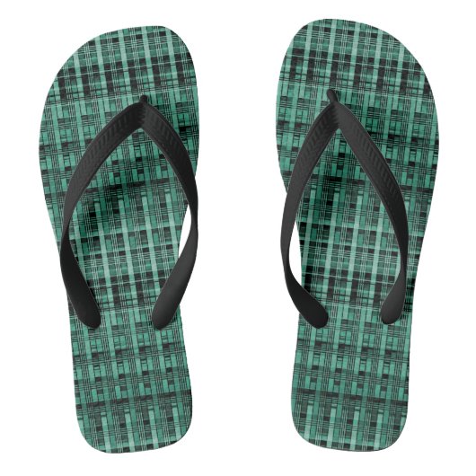 Retro abstract gecheckt vlakpatroon groen zwart teenslippers (Voetbed)
