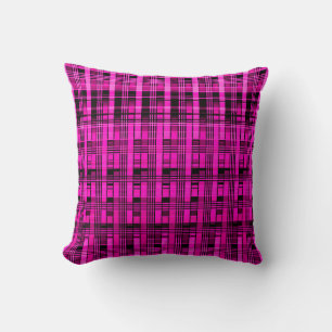 Retro abstract gecontroleerd vlakpatroon roze zwar kussen
