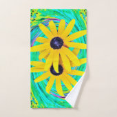 Retro Abstract gele bloemen op Aqua Swirl Bad Handdoek (Handdoek)