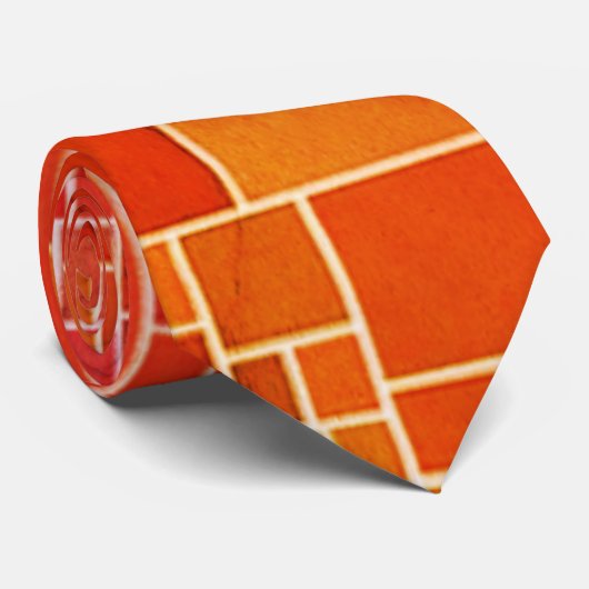 "Retro Abstract Geometric" Mannen Oranje Gold Fun Stropdas (Opgerold)