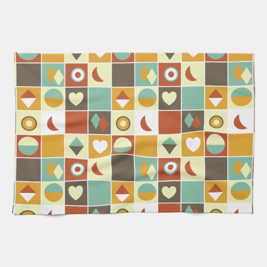 Retro Abstract Geometrisch Patroon Bruin Geel Rood Theedoek (Horizontaal)