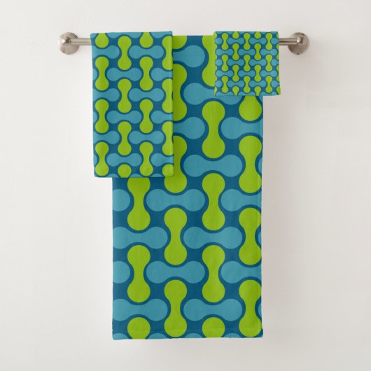 Retro Abstract geometrisch patroon in blauw en gro Bad Handdoek (Insitu)