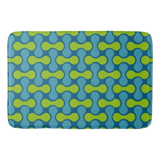 Retro Abstract geometrisch patroon in blauw en gro Badmat (Voorkant)