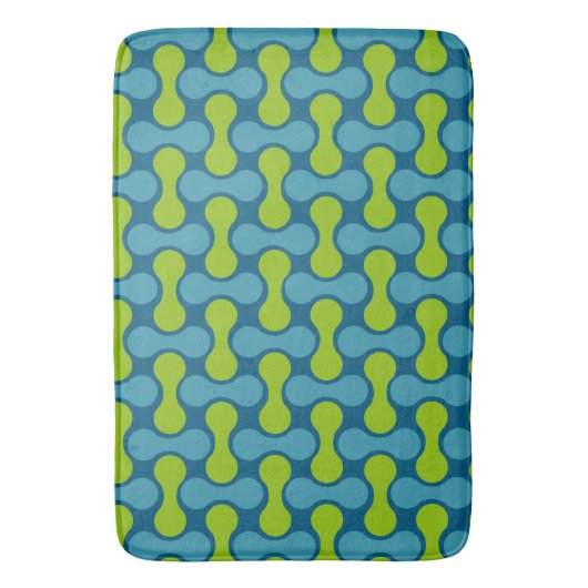 Retro Abstract geometrisch patroon in blauw en gro Badmat (Voorkant Verticaal)