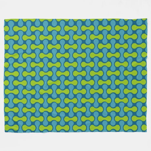 Retro Abstract geometrisch patroon in blauw en gro Fleece Deken (Voorkant (Horizontaal))