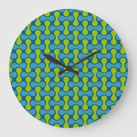Retro Abstract geometrisch patroon in blauw en gro Grote Klok (Voorkant)