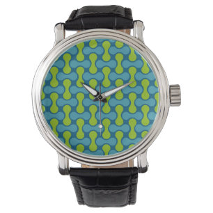 Retro Abstract geometrisch patroon in blauw en gro Horloge