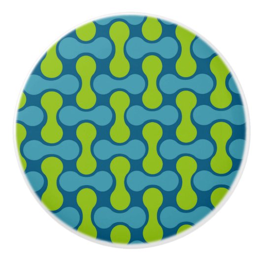 Retro Abstract geometrisch patroon in blauw en gro Keramische Knop (Voorkant)