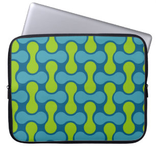 Retro Abstract geometrisch patroon in blauw en gro Laptop Sleeve