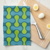 Retro Abstract geometrisch patroon in blauw en gro Theedoek (Quarter Fold)