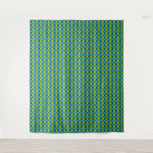 Retro Abstract geometrisch patroon in blauw en gro Wandkleed (Voorkant)