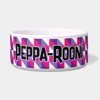 Retro Abstract Geometrisch Roze Paars & Wit Naam Voerbakje