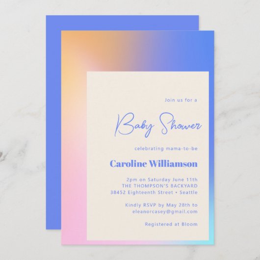 Retro Abstract gradiënt Paars roze Baby shower Kaart (Voorkant / Achterkant)