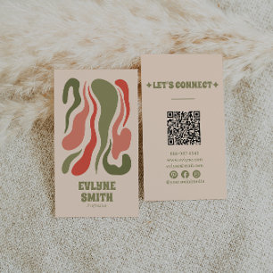 Retro Abstract Groen Rood QR Code Groovy Funky Boh Visitekaartje