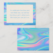 Retro Abstract Iridescent Blue Unique Baby shower Informatiekaartje (Voorkant / Achterkant)