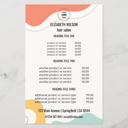 Retro Abstract Kapsalon Service Menu Warme Flyer (Voorkant)