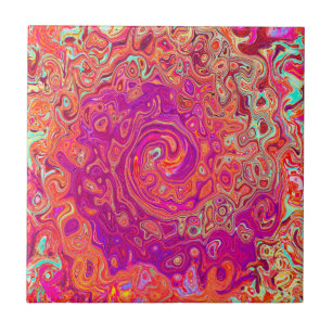 Retro Abstract Koraal en Paarse Marmer Werveling Tegeltje