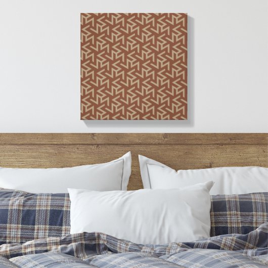 Retro Abstract Mid-Century Modern Patroon in Brown Canvas Afdruk (Insitu (Slaapkamer))