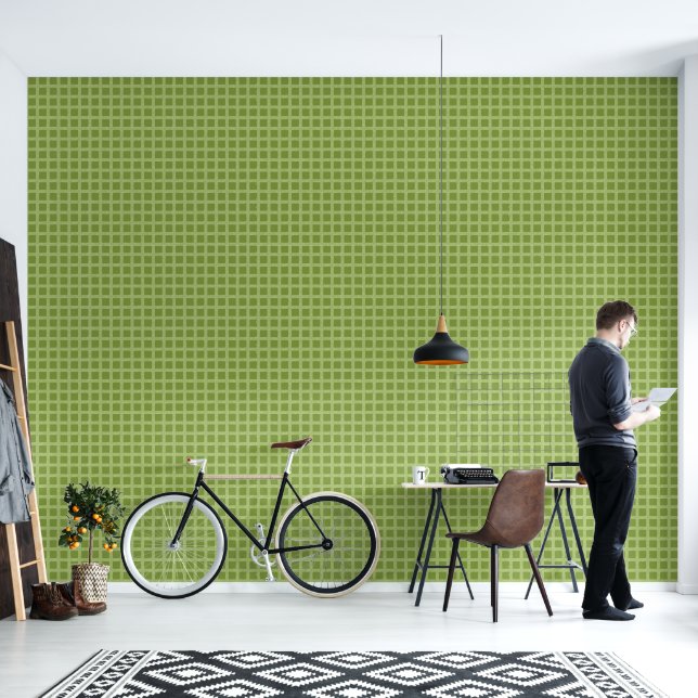 Retro abstract ontwerp in groene plaid stijl. behang (Woonkamer)