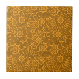 Retro Abstract Oranje Floral Star Pattern Tegeltje