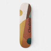 Retro abstract patroon bruin groen geel skateboard (Voorkant)