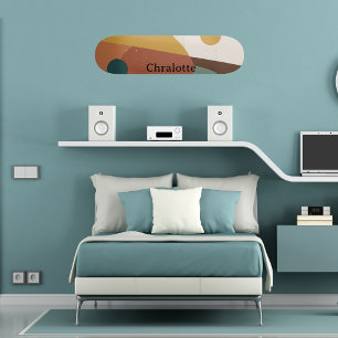 Retro abstract patroon bruin groen geel skateboard