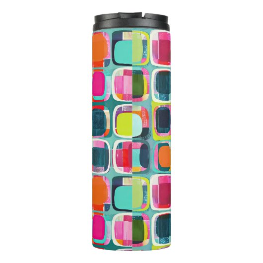Retro Abstract patroon met naam Kleurrijk Thermosbeker (Achterkant)