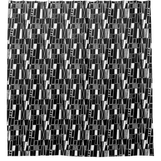 Retro Abstract Pattern 300521 - Zwart op wit Douchegordijn (Voorkant)