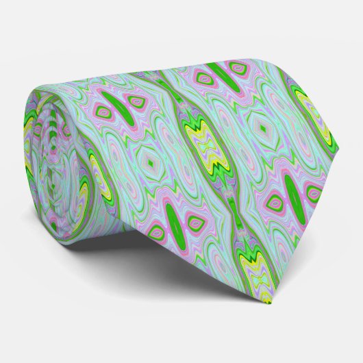 Retro Abstract roze, kalkgroen en Aqua Pattern Stropdas (Opgerold)