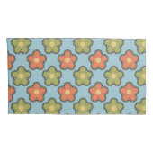 Retro Abstract Sinaasappel en Groene Bloemen op Bl Kussensloop (Achterkant-Rechts)