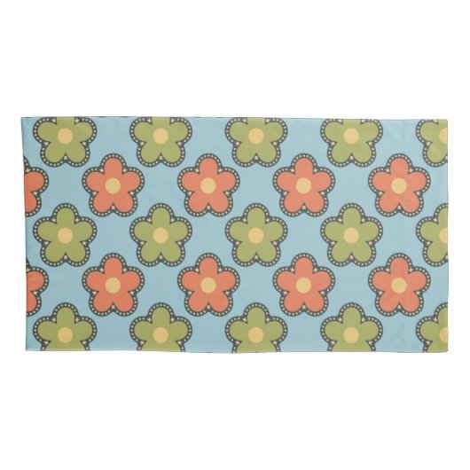 Retro Abstract Sinaasappel en Groene Bloemen op Bl Kussensloop (Achterkant-Rechts)