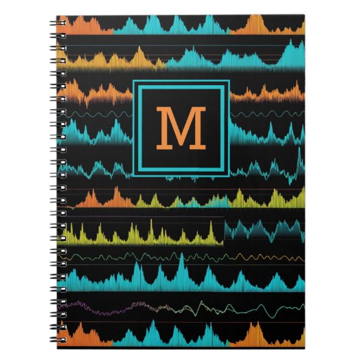 Retro Abstract Sound Wave Pattern Monogram Notitieboek (Voorkant)