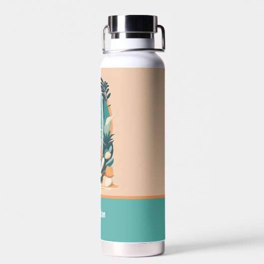 Retro Abstract Tropical Beach Surfboard Waterfles (Achterkant)