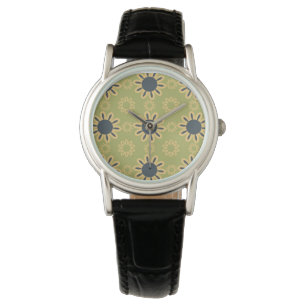 Retro Abstract zwart-gele bloemen Horloge